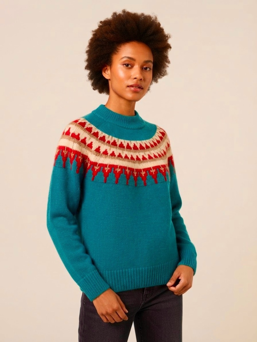 Masihata Sweaters Ltd. Fair Isle Metallic Knit Sweater M/L
